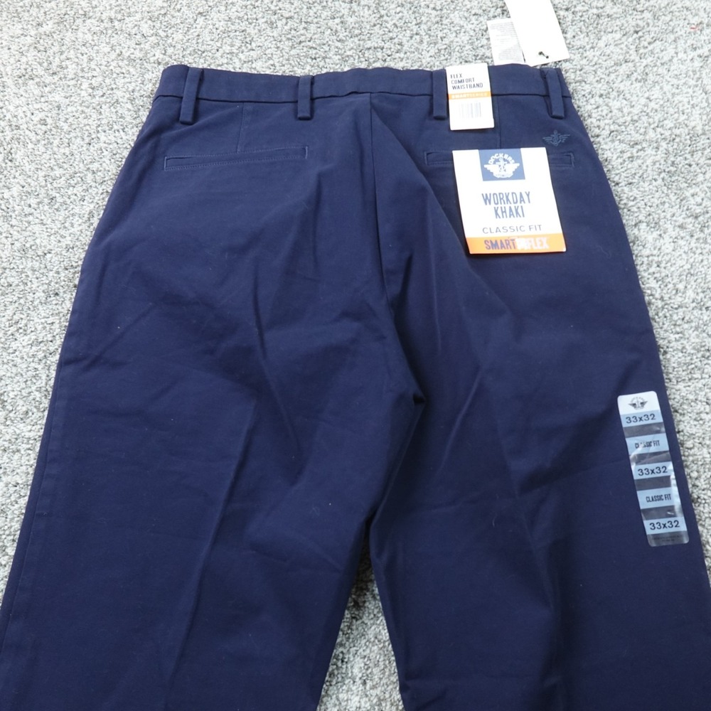 NEW Dockers Pants Mens 33X32 Blue Khaki Chino Trouser Classic Fit Flat Front